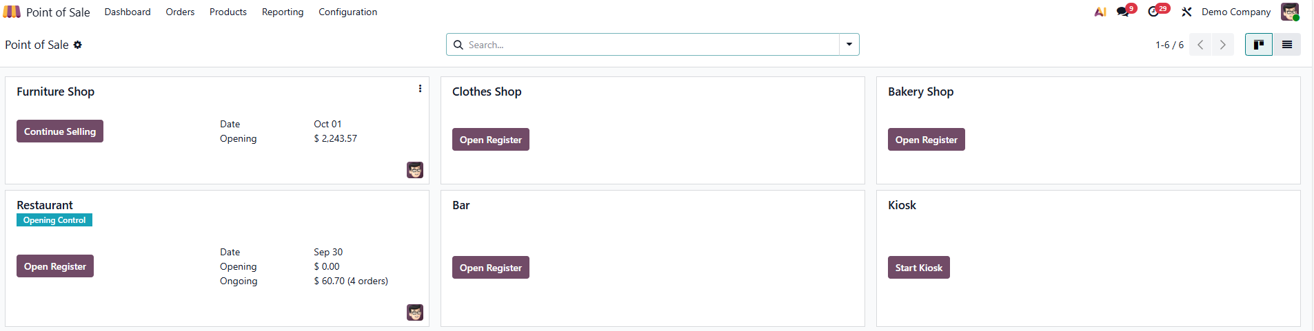 Odoo POS dashboard managing multiple Malaysian store locations
