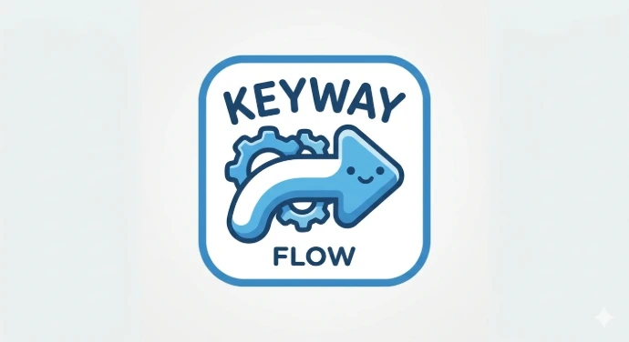 Dynamic arrow and gear logo for Keyway Flow, an AI traffic controller for warehouse stock prediction.