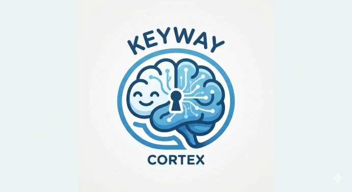 Cute brain-shaped logo for Keyway Cortex, an AI module that learns company SOPs and provides instant answers.