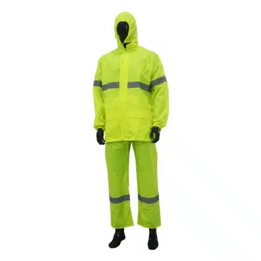 [SHVRS-MD] SAFETYWARE Hi-Vis Fluorescent Yellow Polyester Rainsuit with Reflective Tapes (M)