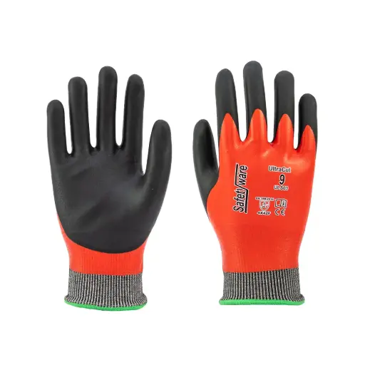 SAFETYWARE UltraCut ULS03 Level F Cut Resistant Gloves with 18-Gauge HPPE Blend Liner & Double Nitrile Coating made of Nitrile Full Coating & S-Grip Palm Nitrile Foam Coating
