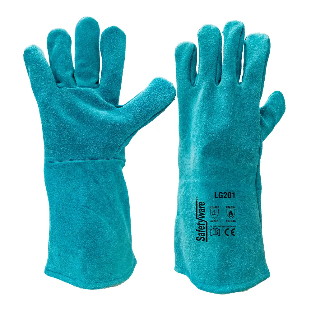 SAFETYWARE High Quality Green Full Split Leather Gloves | Keyway ...